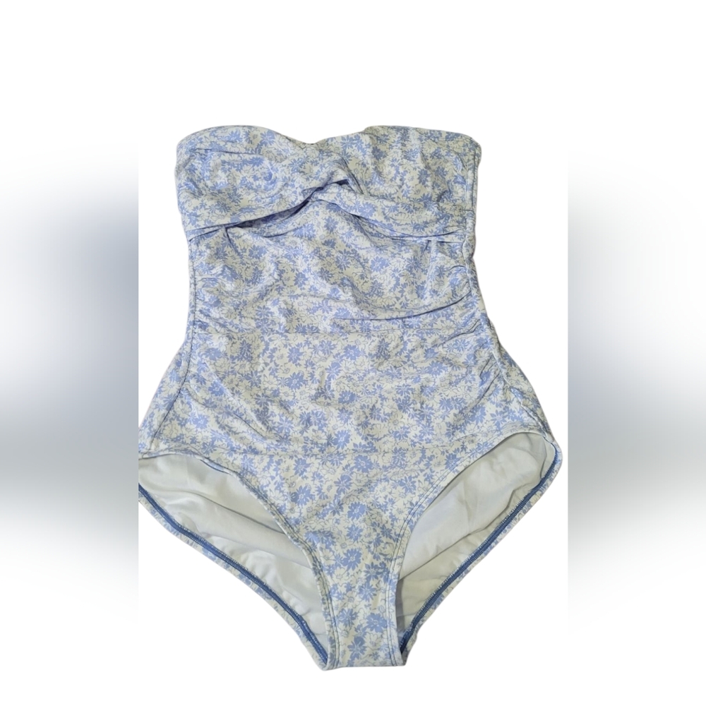 Kona Sol Blue and White Floral Swimsuit